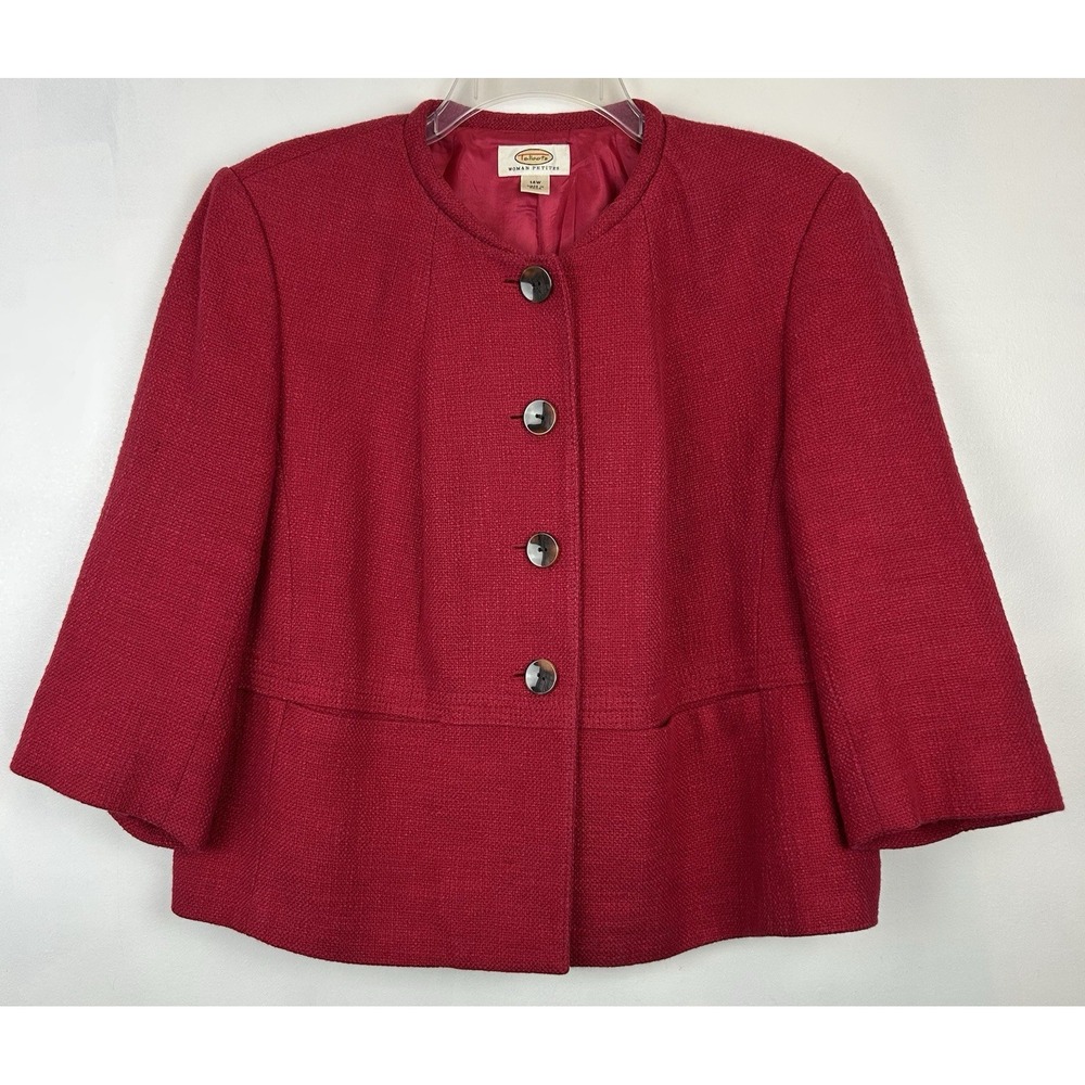Vintage Talbots Petite Blazer Womens 14 W Tweed Red Textured Office Career